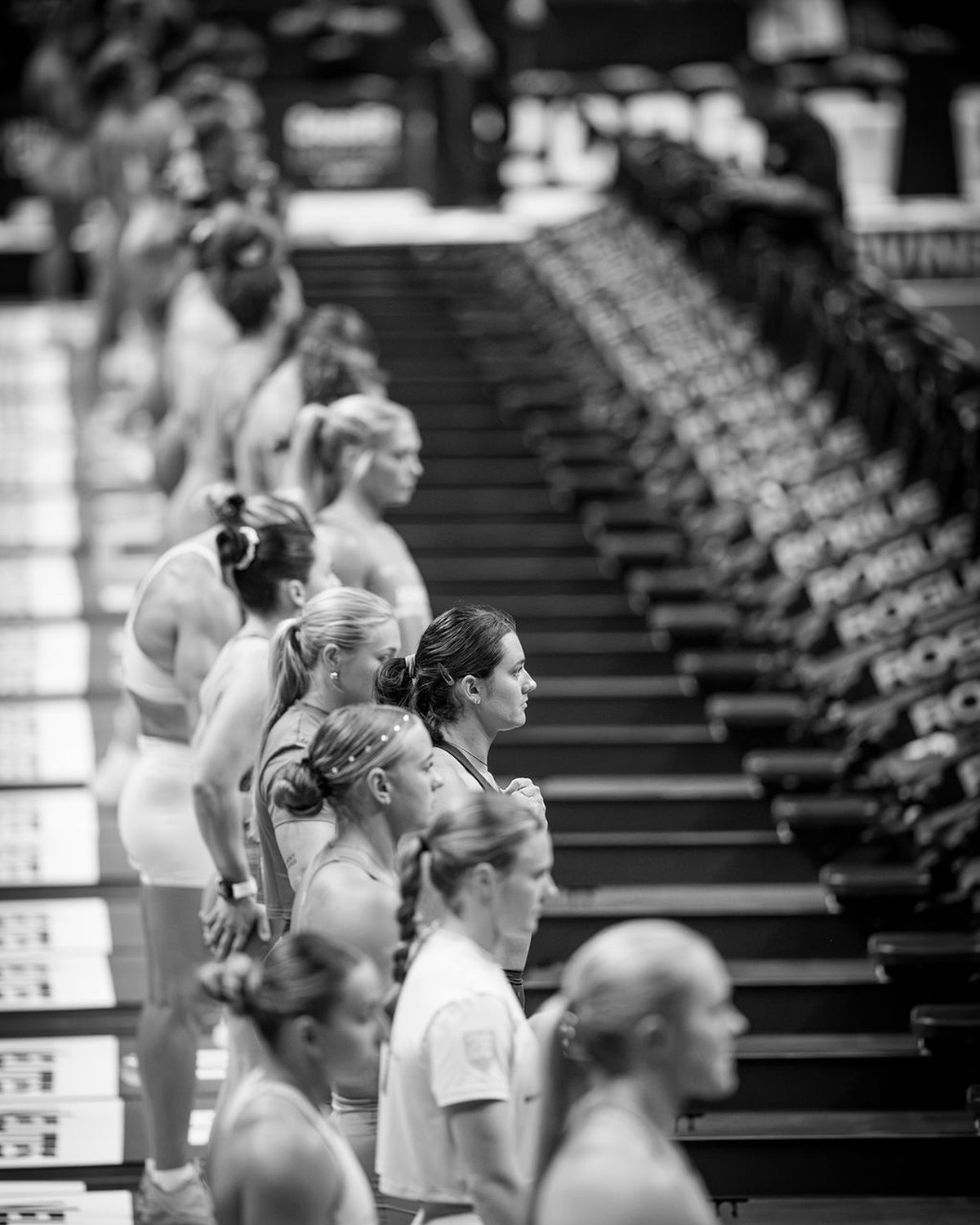 Athletes lined up on the competition floor before an event at the CrossFit Games
